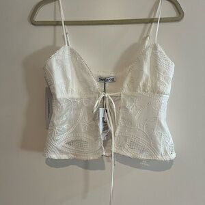 Princess Polly White Lace-Up Embroidered Crop Top